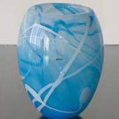 Glasurtepotte, kan også bruges til vase, blå med hvid, glaskunst, 