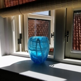 Glass Flowerpot, or vase, Blue with White contrast, Hand Blown Glass Art,