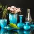Glasurtepotte, kan også bruges til vase, blå med hvid, glaskunst, | Nr. 4441 | DPH Trading