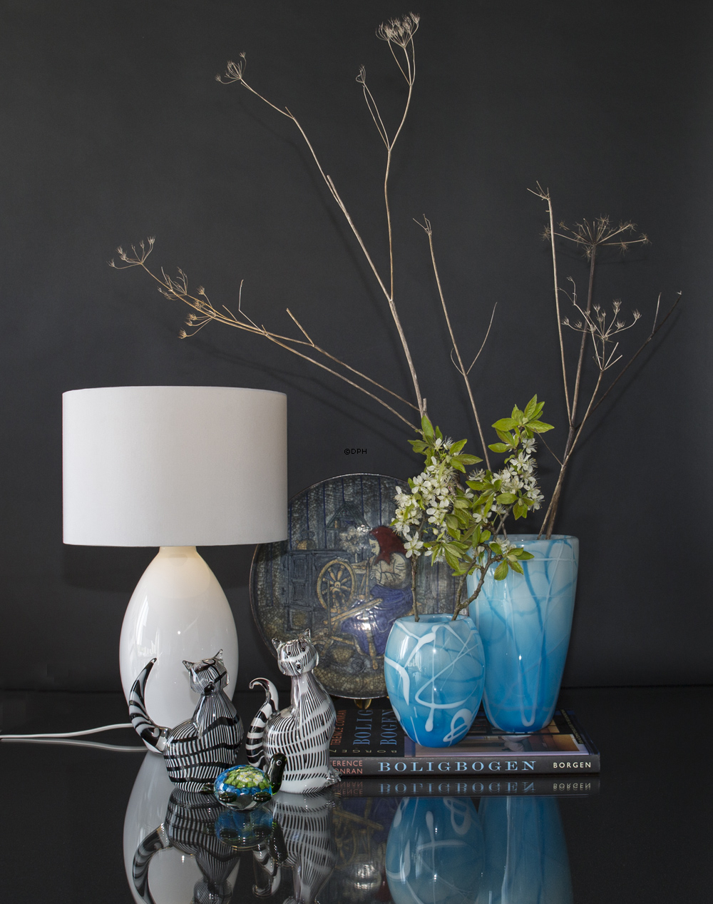 Glasurtepotte, kan også bruges til vase, blå med hvid, glaskunst,