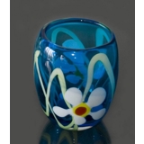 Glass Vase, or Flowerpot, Glass Art Flower pot, Blue with flowers, Hand Blown Glass,