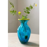 Large Glass Vase, Blue with Yellow edge, Hand Blown Glass Art,