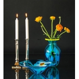 Large Glass Vase, Blue with Yellow edge, Hand Blown Glass Art,