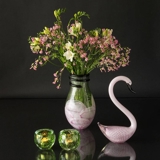 Large Glass Vase, Rosepink with Green colours, and snake decoration, 30cm, Hand Blown