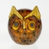 Student Owl, Symbol of Wisdom, Glass Sculpture, Yellow Colours, 13cm, Hand Blown Glass