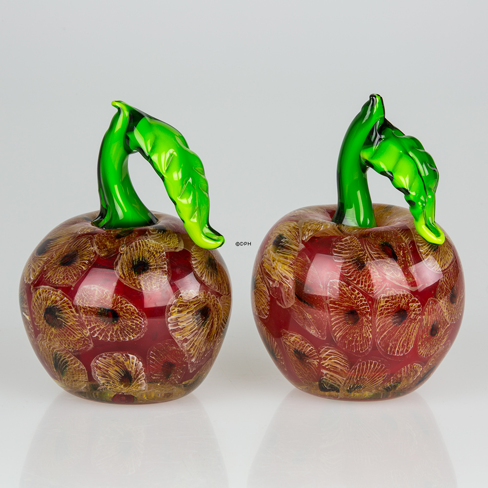 Glasæble, Rødt æble med mønster, 13cm, Glaskunst, Mundblæst