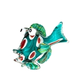 Glass fish Figurine, Funny Green Fish with Spots, Hand Blown,