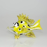 Glasfisk - Sjov gul fisk med pletter, 20cm, Mundblæst glaskunst,
