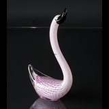Swan Figurine in Glass, Swan in white and rose, Hand Blown,