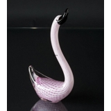 Swan Figurine in Glass, Swan in white and rose, Hand Blown,