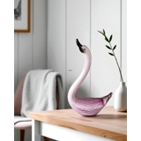 Swan Figurine in Glass, Swan in white and rose, Hand Blown,