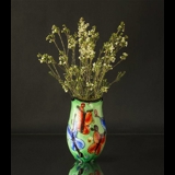 Grøn Glasvase, Stor grøn glasvase med gul indvendig 33cm, Glaskunst, Mundblæst,