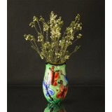 Large Green Glass Vase, (yellow inside) 33cm, Hand Blown Glass,