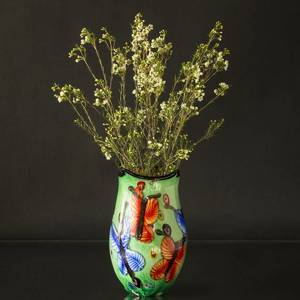 Grøn Glasvase, Stor grøn glasvase med gul indvendig 33cm, Glaskunst, Mundblæst, | Nr. 4493 | DPH Trading