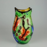 Large Green Glass Vase, (yellow inside) 33cm, Hand Blown Glass,