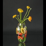 Glass Vase, Clear glass with flower decor, 28cm, Hand Blown Glass