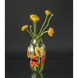 Glass Vase, Clear glass with flower decor, 28cm, Hand Blown Glass