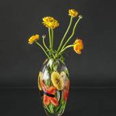 Glasvase - Klart glas med blomster 28cm, Glaskunst, Mundblæst, 