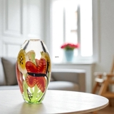 Glass Vase, Clear glass with flower decor, 28cm, Hand Blown Glass