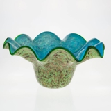 Schüssel, Grün und Blau mit gewelltem Rand, 45cm, Mundgeblasenes Glas