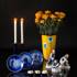 Stor Gul Glasvase med blomster 35cm, Mundblæst glaskunst, | Nr. 4497 | DPH Trading