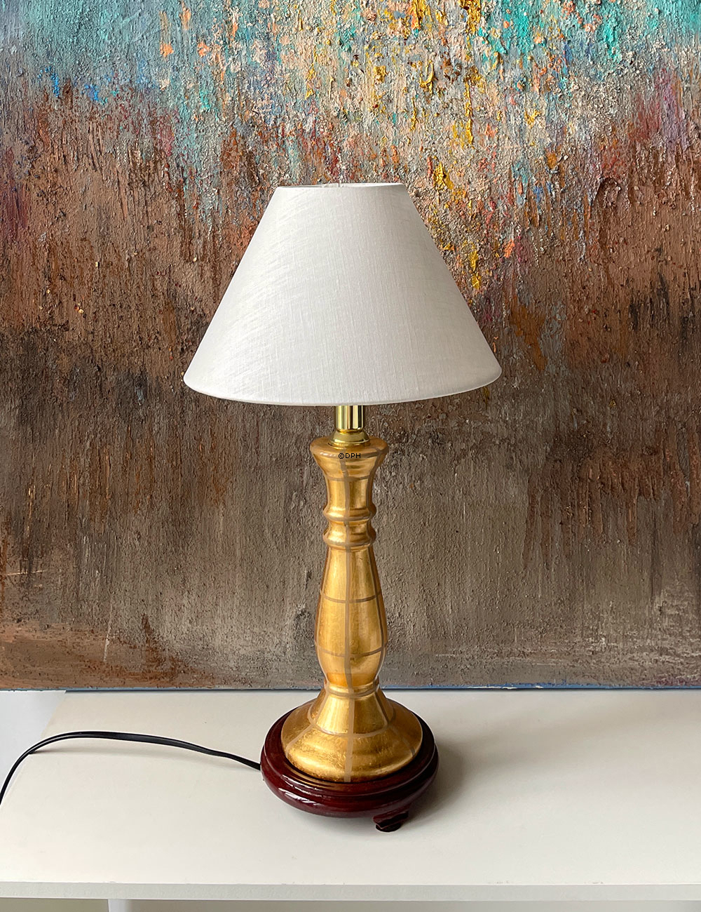 Rund lampeskærm 15 cm i højden, off white hør stof