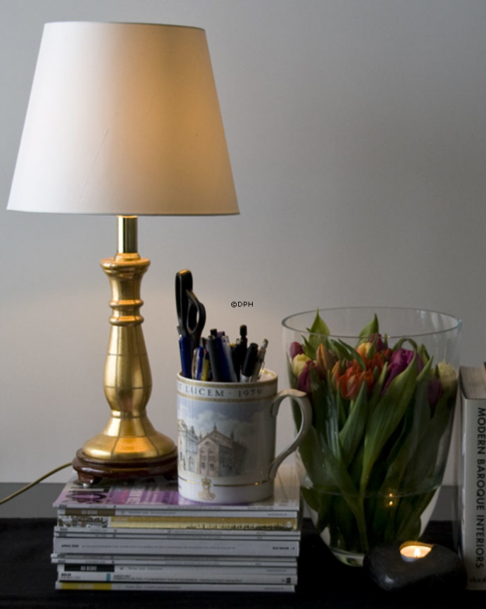 Lampeskærm Rund cylinderformet 19 cm i højden, hvid chintz stof