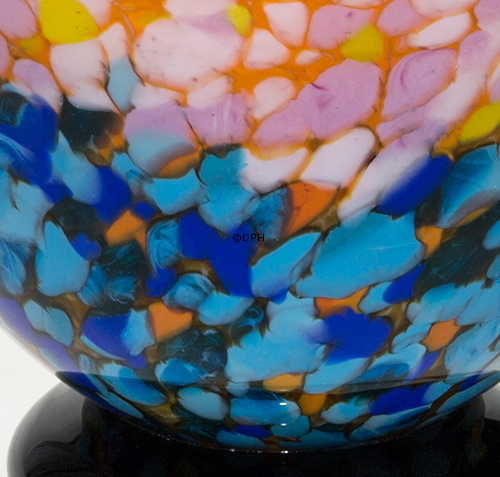 Stor glasskål med lys blå bund 24x27cm, Mundblæst glaskunst,