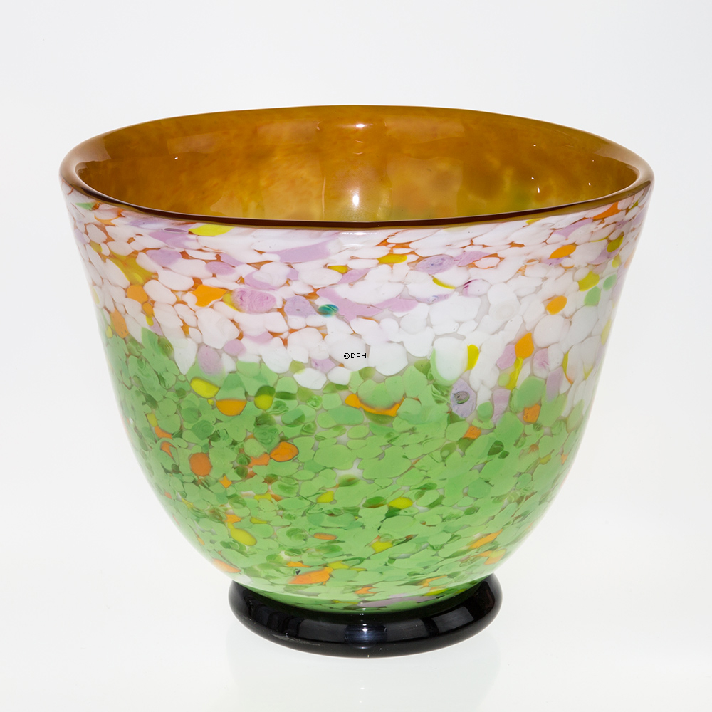 Glasskål med limegrøn bund 24x27cm, Glaskunst, Mundblæst,