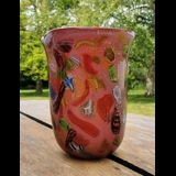 Glass vase with red decoration 31cm, Glass Art, Hand Blown,