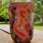 Glasvase med rød dekoration, 31cm, Glaskunst, Mundblæst, 