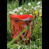Glasvase mit roter Dekoration 31cm, Glaskunst, Mundgeblasen