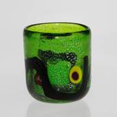 Mundblæst fyrfadsstage i grønne nuancer, kan også bruges til lille vase, gl...
