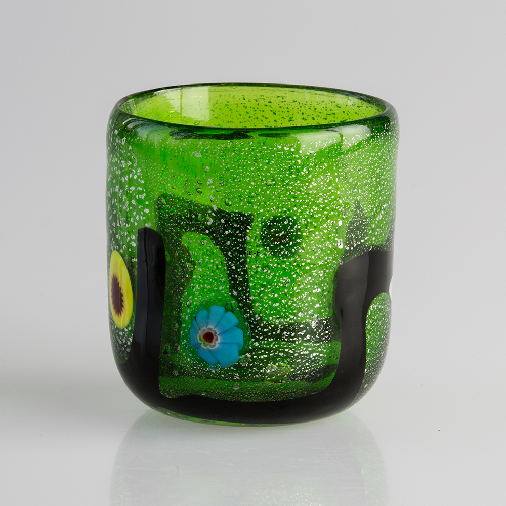 Mundblæst fyrfadsstage i grønne nuancer, kan også bruges til lille vase, glaskunst,