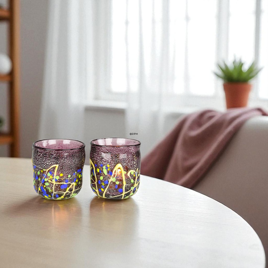 Fyrfadsstage mundblæst i Rosa nuancer, kan også bruges til lille vase, Glaskunst,