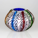 Round Glass Vase, Opal with decoration 22x17cm, Hand Blown Glass,