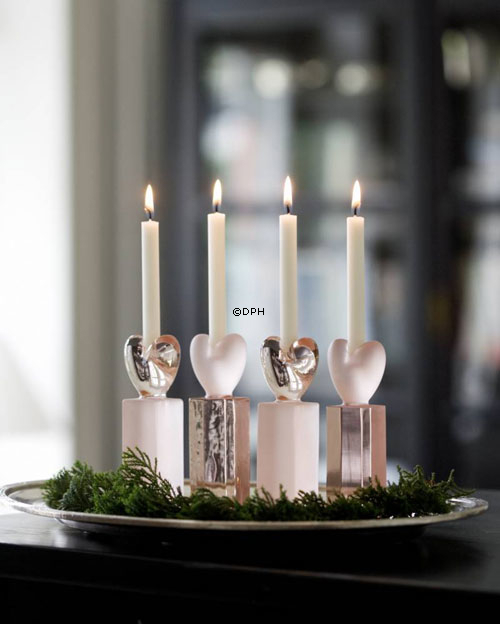 Holmegaard Heart stage, rosa, 4 stk.