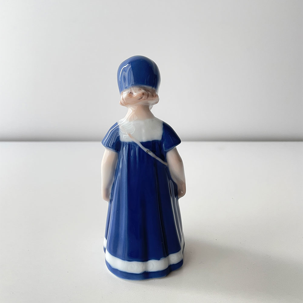 MINI Else med blå kjole, mini, Pige stående med taske, Royal Copenhagen figur nr. 083