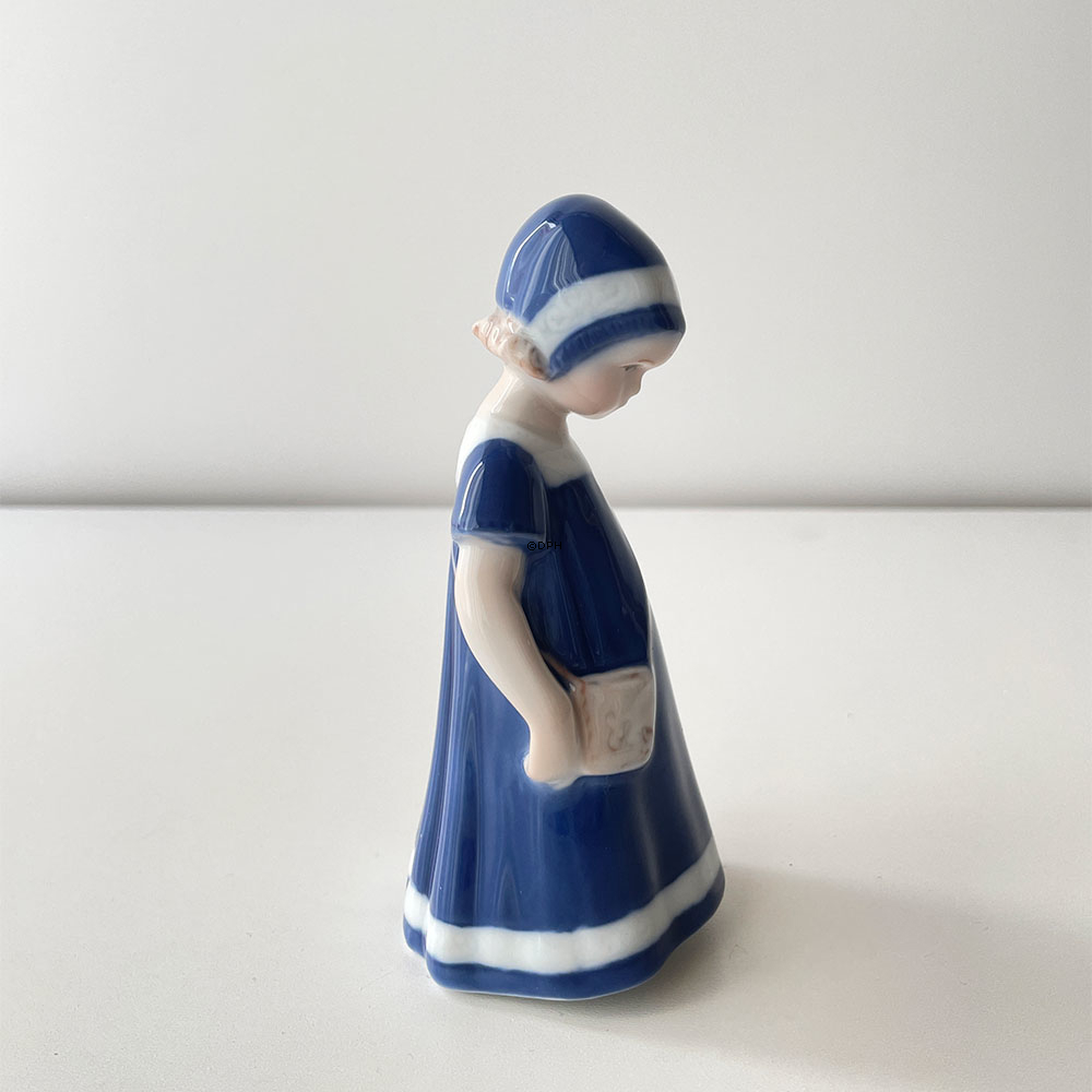 MINI Else med blå kjole, mini, Pige stående med taske, Royal Copenhagen figur nr. 083