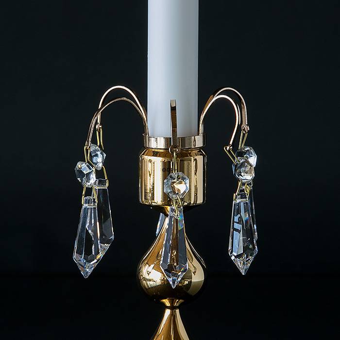 Lysmanchet, forgyldt med 6 prismer, passer til Asmussen lysestager