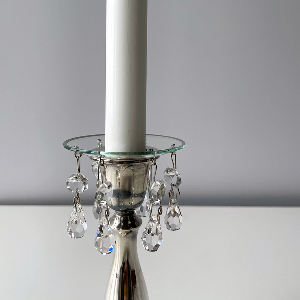 Lysmanchet, lige kant m/sølvkant og små glaskrystal dråber  (indvendigt hul 2,5cm)