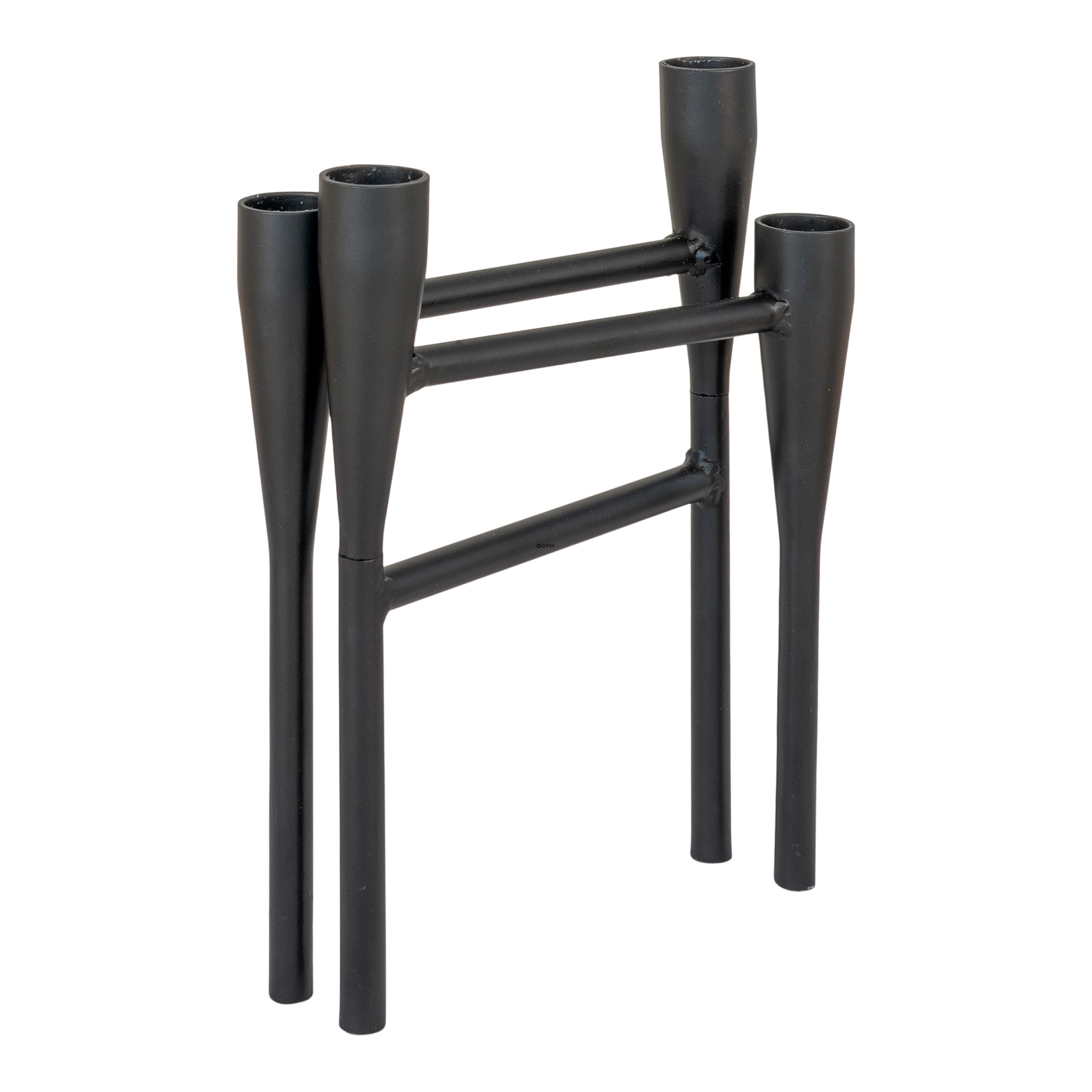 Sort lysestage i metal med plads til 4 lys