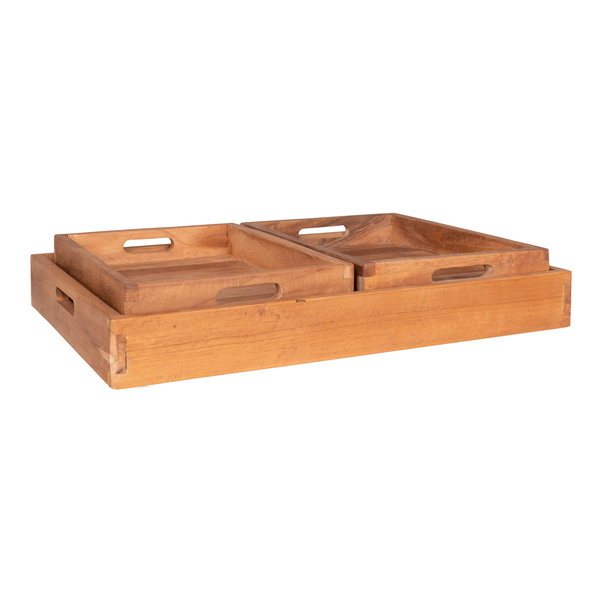 Træ bakker i teak natur, sæt af 3 stk. (1 stor: 40 x 29 cm - 2 stk. små: 26 x 18 cm)