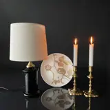 Black table lamp in glass with brass fitting (akin to Holmegaard apoteker)