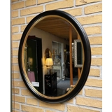 Oval spejl i sort med guldkant