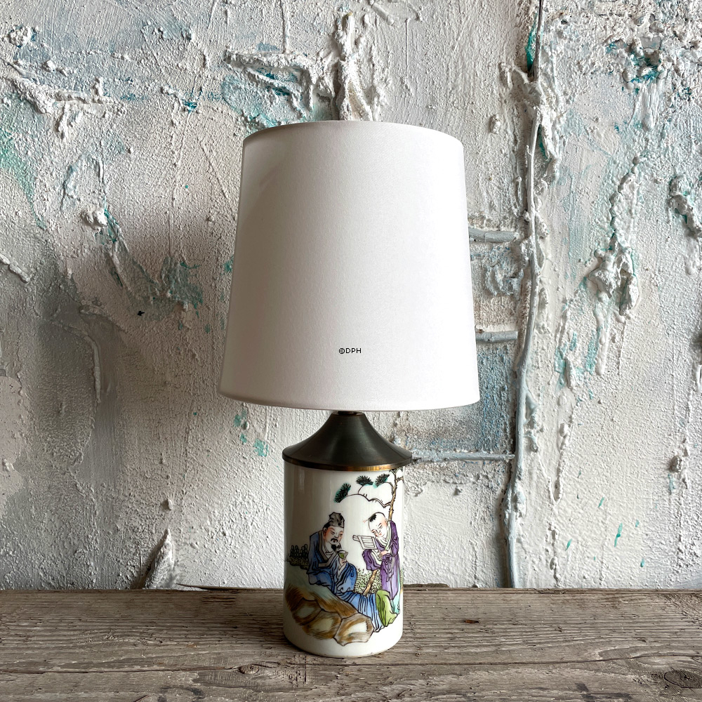 Rund cylinderformet lampeskærm 15 cm i højden, hvid chintz stof