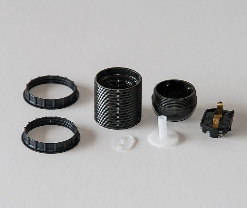 E27 fatning med omløbsringe (Ø40mm), uden afbryder, sort