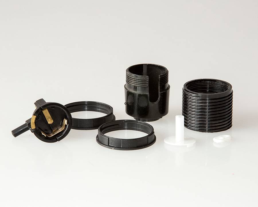 E27 fatning med omløbsringe (Ø40mm), med afbryder, sort