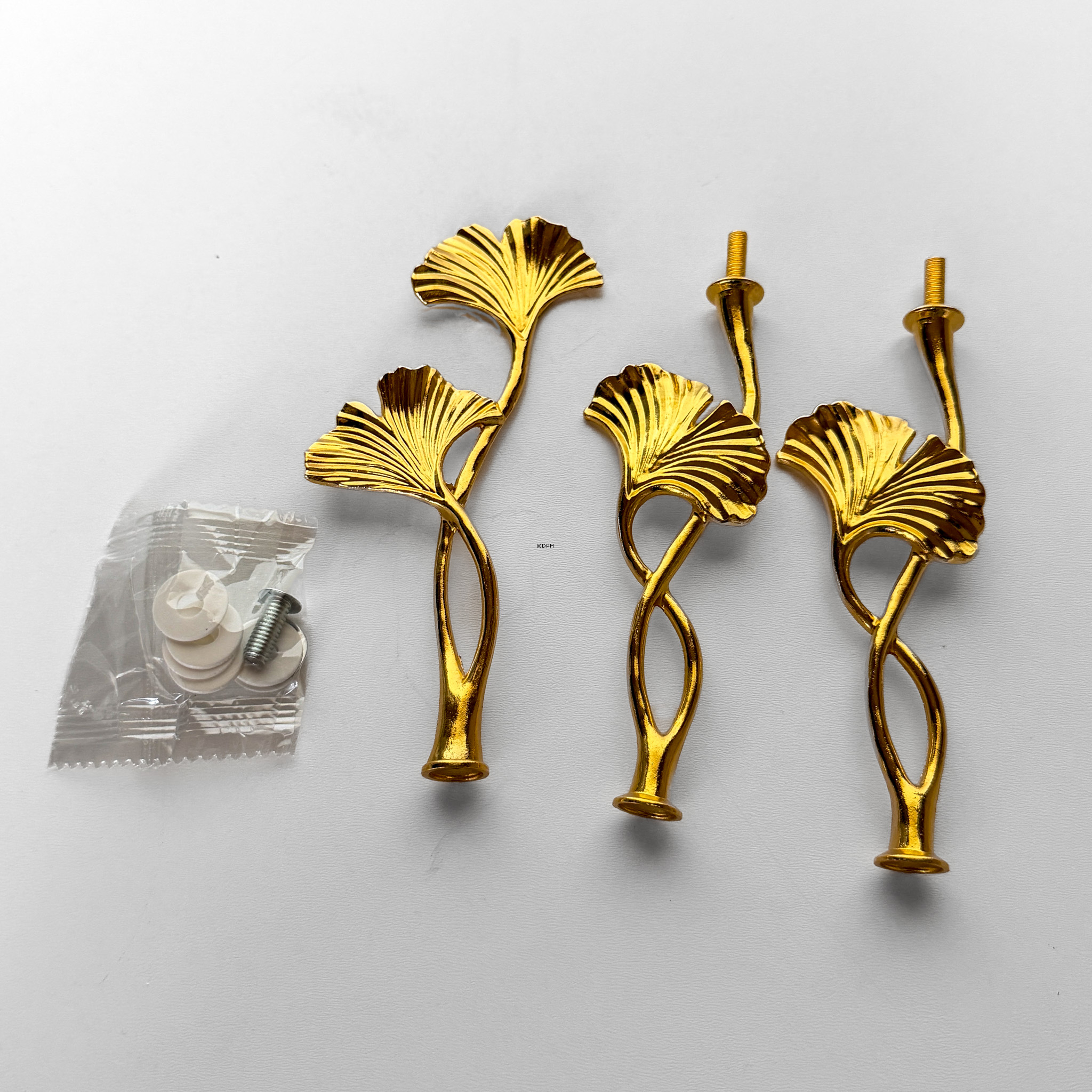 Fittings til kageopsats, forgyldt, Ginkgo blad hank, 2-3 lag