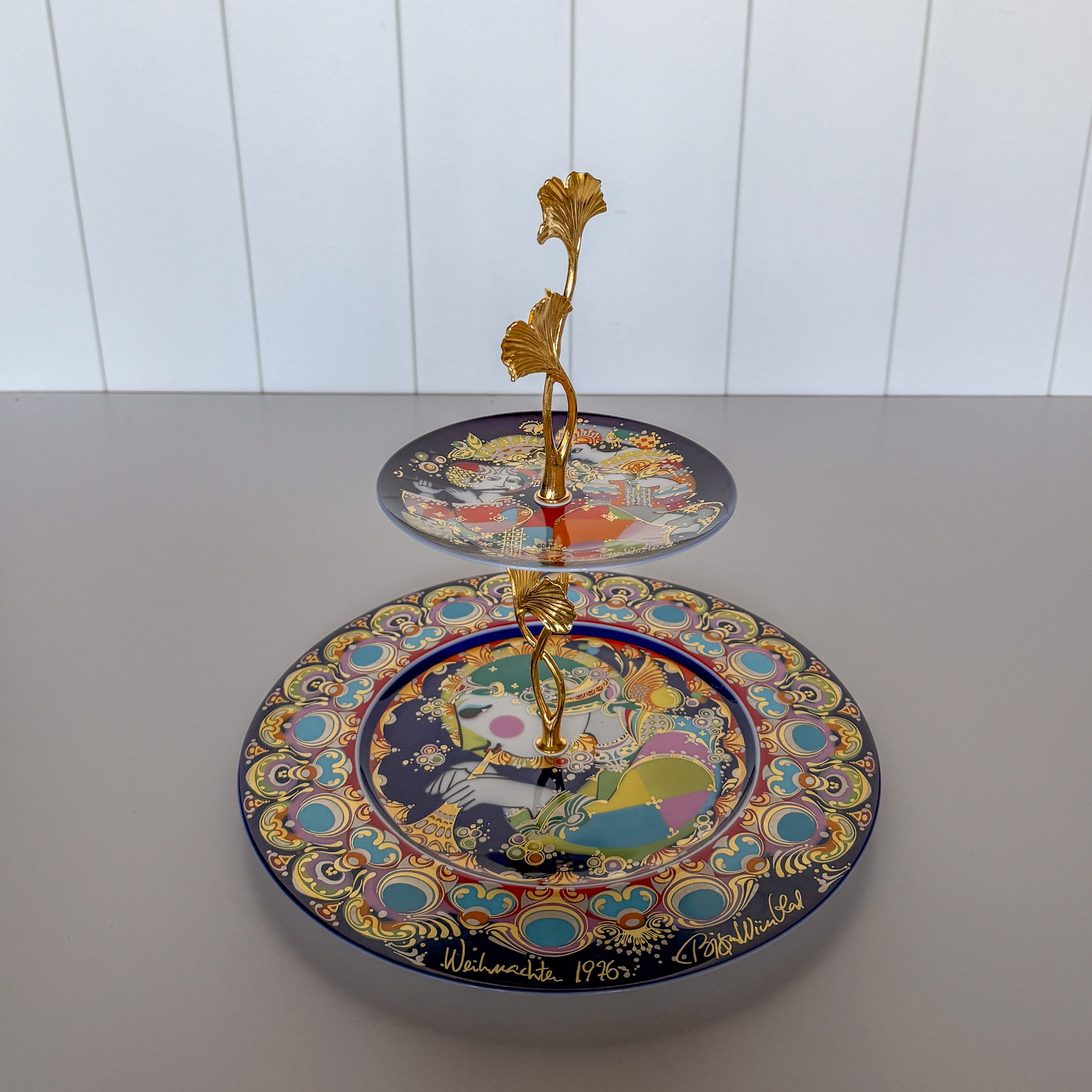 Fittings til kageopsats, forgyldt, Ginkgo blad hank, 2-3 lag